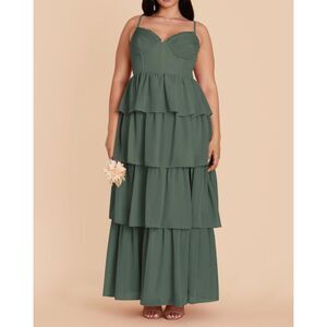 NWT Birdy Grey Lola Chiffon Dress Eucalyptus Green Ruffle Tiered Maxi 1X